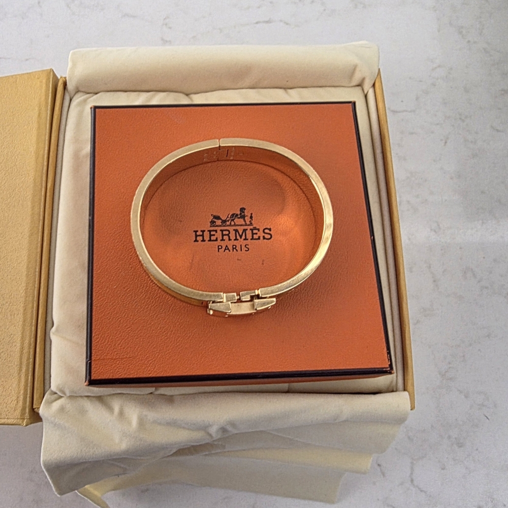 Authentic Hermes Gold & Yellow Cuff Bracelet Hermès Clic H Narrow Size PM (Petit - Picture 8 of 11